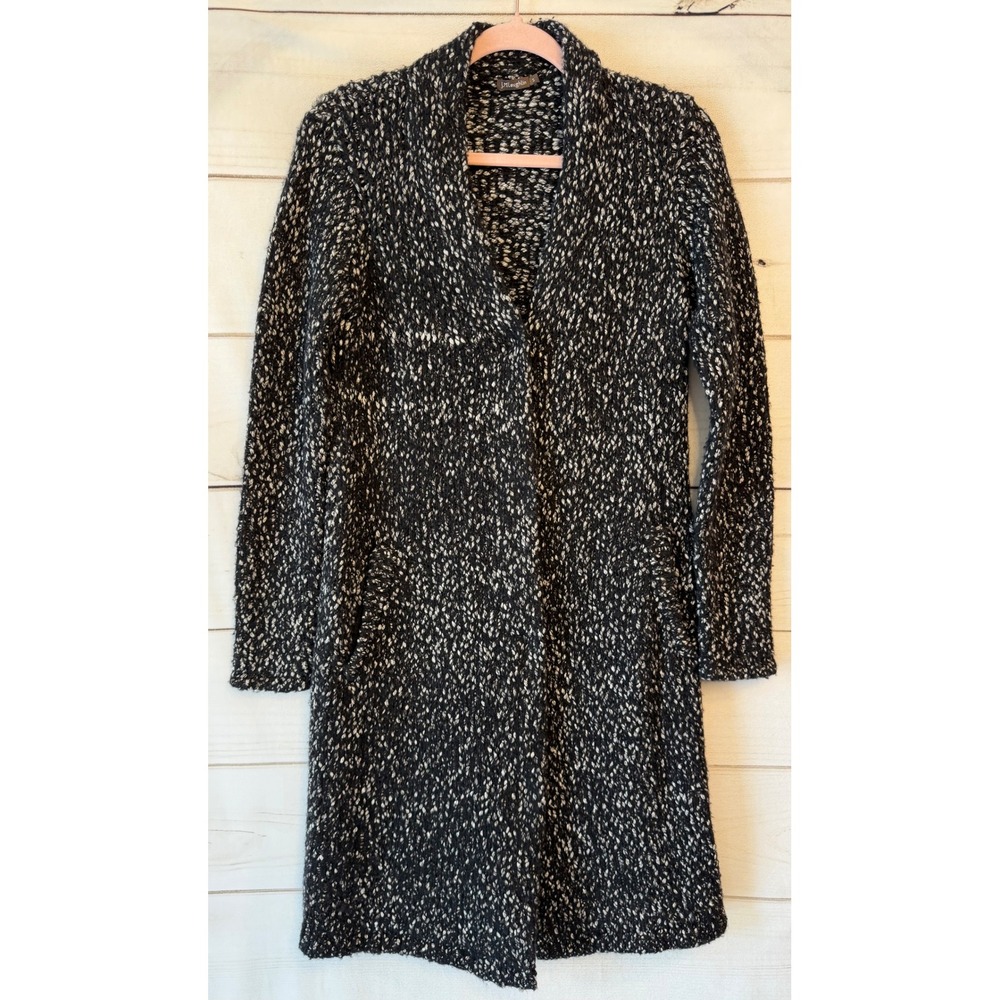 J. McLaughlin Black White Marled Merino Wool Cotton Blend Long Cardigan Small